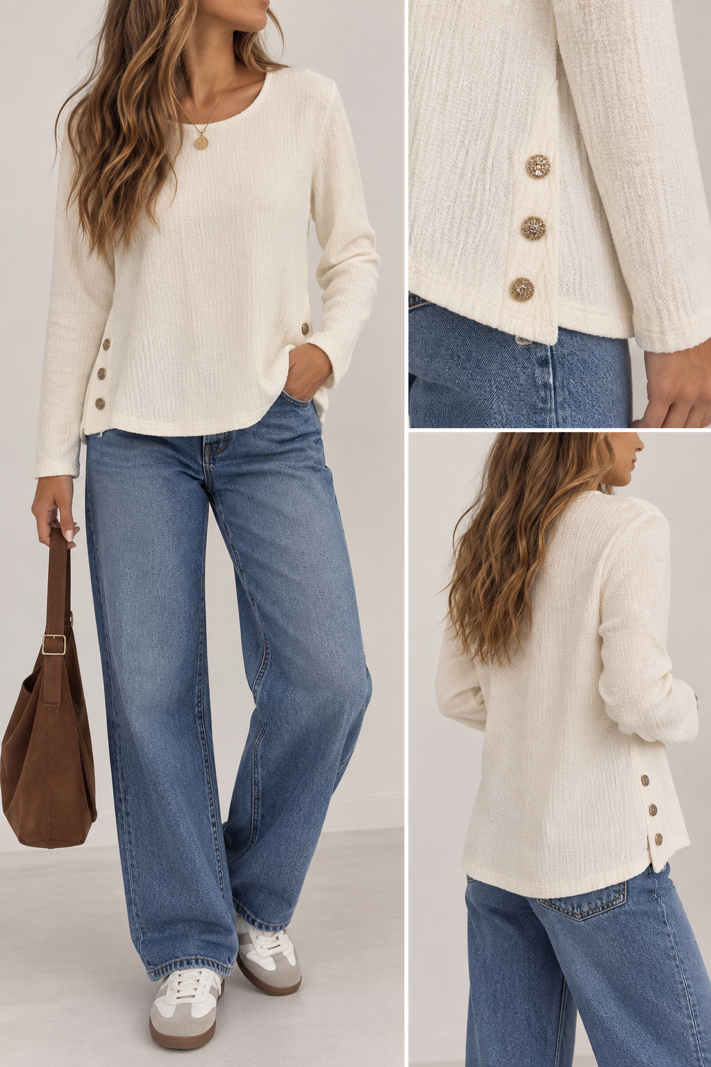 Blusa efecto bambula botones dorados