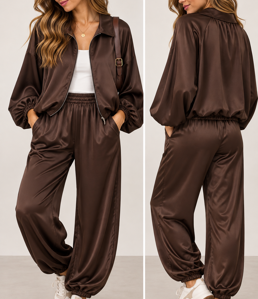 Conjunto chaqueta y pantalón satinado