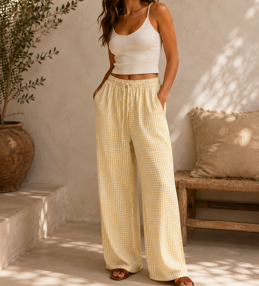Pantalón vichy bajo ancho