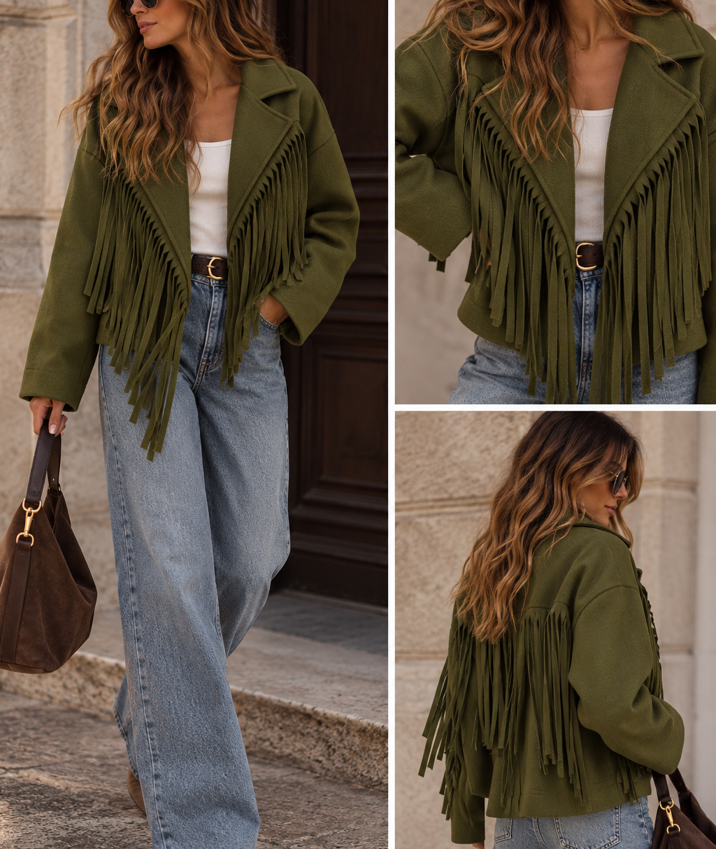 Chaqueta flecos verde