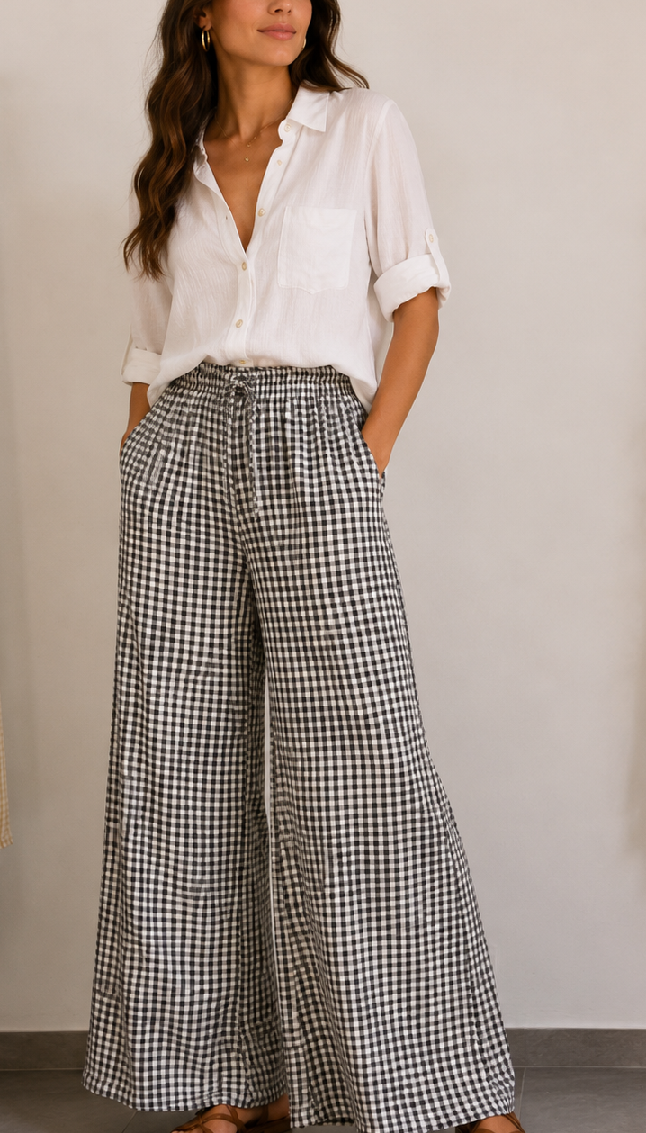 Pantalón vichy bajo ancho