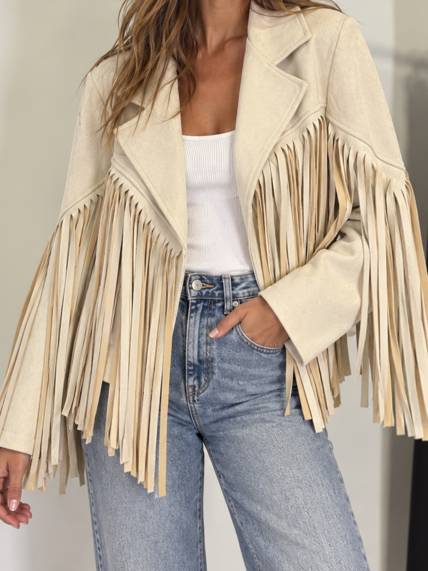 Chaqueta beige ante flecos