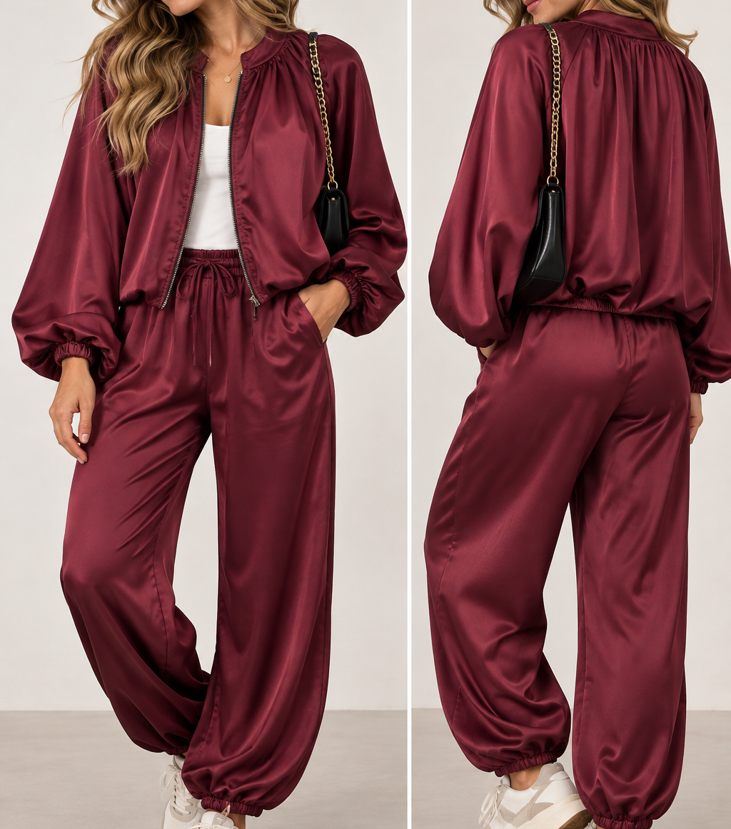 Conjunto chaqueta y pantalón satinado